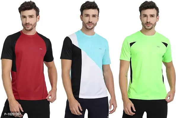 FTX Men's Dri-Fit Round Neck T-Shirt Combo - Aqua Blue, Red, Green (710_1-710_3-710_7)