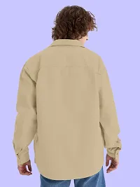 FTX Men Solid Oversized Full Sleeve Beige Shirt-thumb1