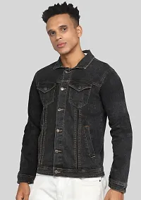 FTX Men Solid Black Denim Jacket-thumb2