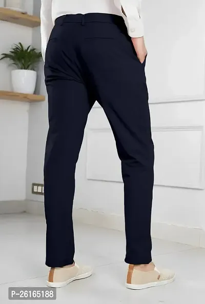 FTX Men Solid Navy Blue Casual Trouser-thumb2