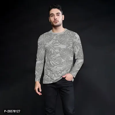 FTX Men Round Neck Floral Print Full Sleeve Grey Tshirt-thumb3