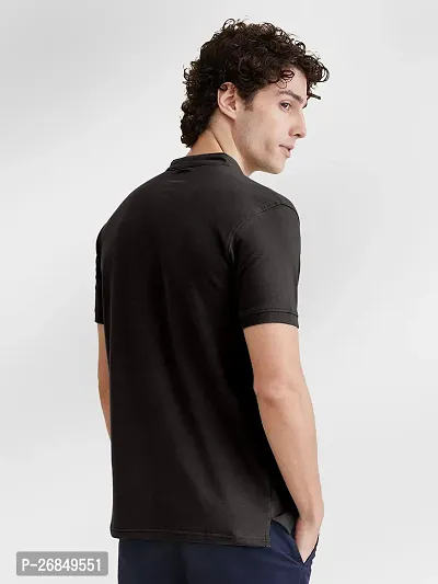 FTX Men Mandarin Collar Half Sleeve Black Polo Tshirt-thumb2