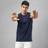 Stylish Navy Blue Cotton Tees For Men-thumb2