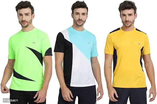 FTX Men's Dri-Fit Round Neck T-Shirt Combo - Aqua Blue, Light Green, Gold (710_1-710_8-710_11)