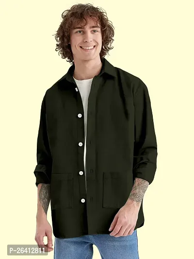 FTX Men Solid Oversized Full Sleeve Dark Green Shirt-thumb0