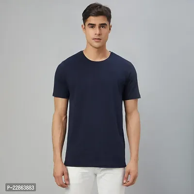 Stylish Navy Blue Cotton Tees For Men