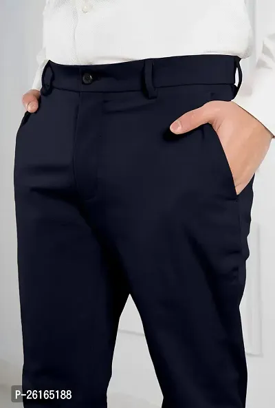 FTX Men Solid Navy Blue Casual Trouser-thumb3