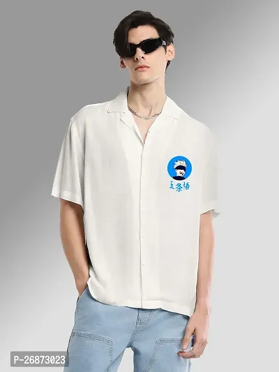 FTX Men Printed Half Sleeve Oversized White Casual Shirt-thumb0