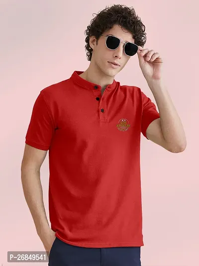 FTX Men Mandarin Collar Half Sleeve Red Polo Tshirt-thumb0