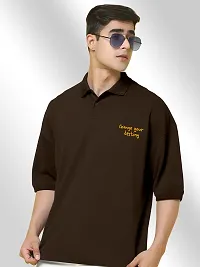 FTX Men Printed Polo Neck Oversized Brown Tshirt-thumb2