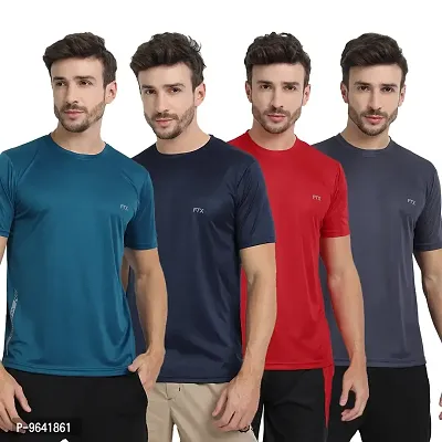 FTX Comfortable Multicoloured Polyester Solid Round Neck Tees For Men Combo Pack Of 4