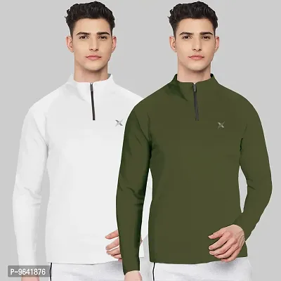 FTX Comfortable Multicoloured Polyester Solid High Neck Tees For Men Combo Pack Of 2