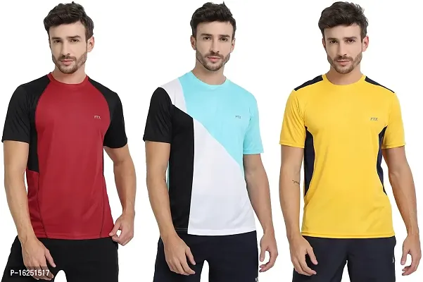 FTX Men's Dri-Fit Round Neck T-Shirt Combo - Aqua Blue, Red, Gold (710_1-710_3-710_11)