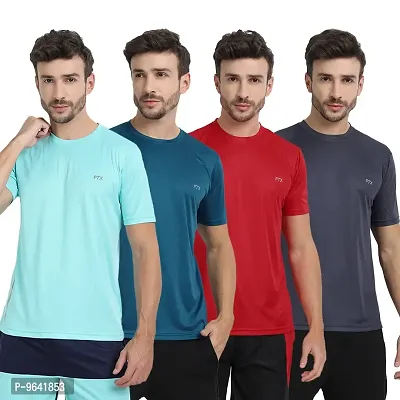 FTX Comfortable Multicoloured Polyester Solid Round Neck Tees For Men Combo Pack Of 4-thumb0