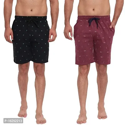 FTX Men's Printed Knitted Cottonpoly Shorts - Pack of 2