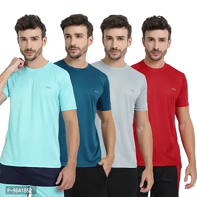 FTX Comfortable Multicoloured Polyester Solid Round Neck Tees For Men Combo Pack Of 4