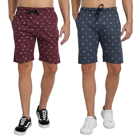FTX Men's Printed Single Jersey Knitted Shorts Combo - Pack of 2