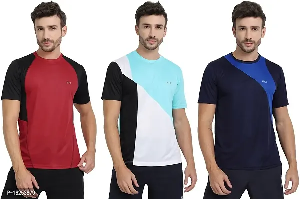 FTX Men's Dri-Fit Round Neck T-Shirt Combo - Aqua Blue, Red, Navy Blue (710_1-710_3-710_4)