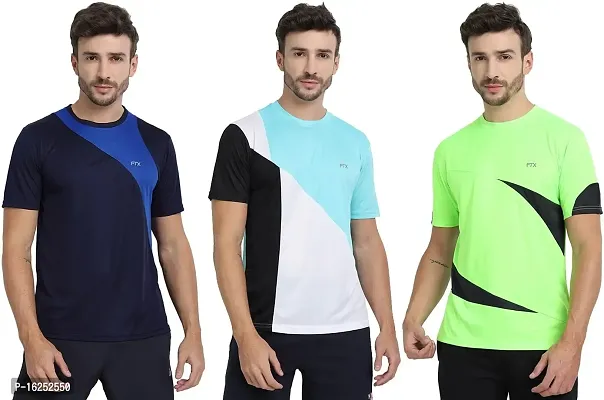 FTX Men's Dri-Fit Round Neck T-Shirt Combo - Aqua Blue, Navy Blue, Light Green (710_1-710_4-710_8)