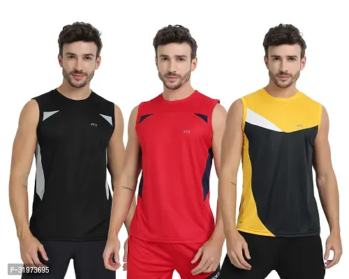 Stylish Multicoloured Polyester Colourblocked Gym Vest For Men Pack Of 3