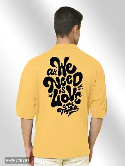 FTX Men Printed Polo Neck Oversized Yellow Tshirt-thumb2