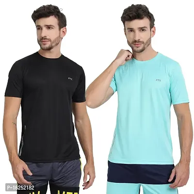 FTX Men's Dri-Fit Round Neck T-Shirt Combo - Pack of 2 (Black, Aqua Blue - 723_2-723_3)-thumb0