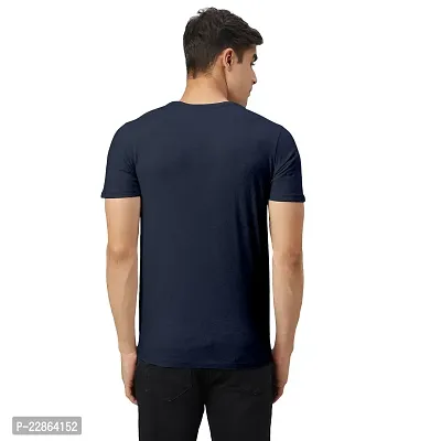 Stylish Navy Blue Cotton Blend Tees For Men-thumb2