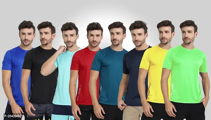 FTX Men Solid Round Neck Half Sleeve Multicolor Tshirt, Pack of 8-thumb0