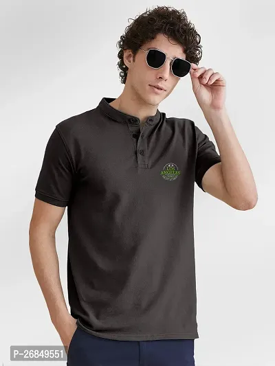 FTX Men Mandarin Collar Half Sleeve Black Polo Tshirt