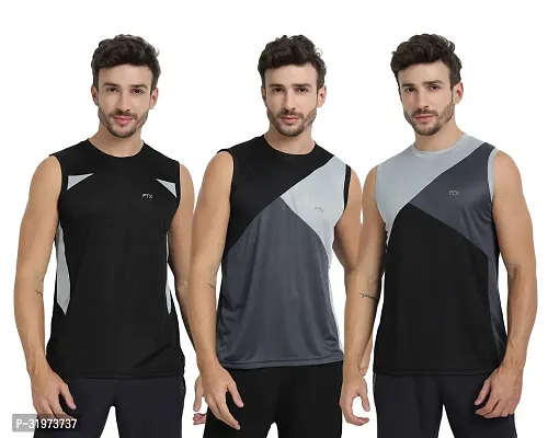 Stylish Multicoloured Polyester Colourblocked Gym Vest For Men Pack Of 3-thumb0