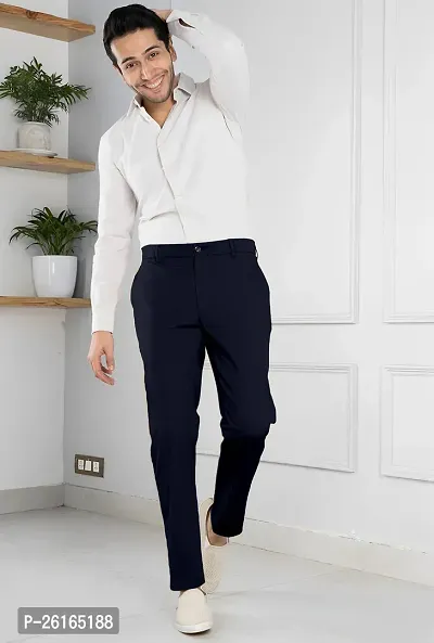 FTX Men Solid Navy Blue Casual Trouser