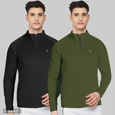 FTX Comfortable Multicoloured Polyester Solid High Neck Tees For Men Combo Pack Of 2