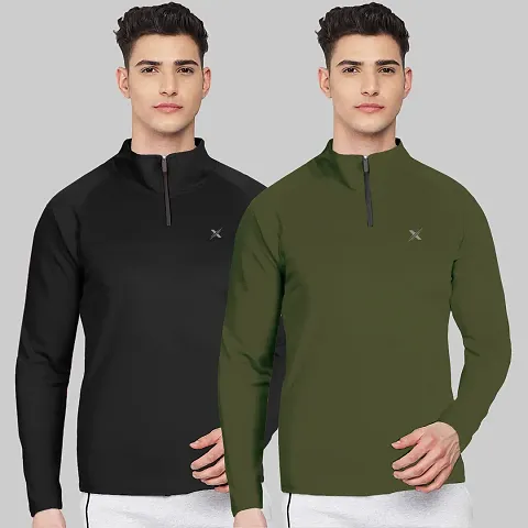 FTX Comfortable Solid High Neck Tees For Men Combo Pack Of 2