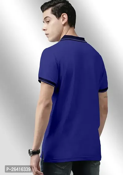 FTX Men Solid Half Sleeve Polo Neck Blue Tshirt-thumb2