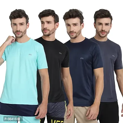 FTX Comfortable Multicoloured Polyester Solid Round Neck Tees For Men Combo Pack Of 4-thumb0