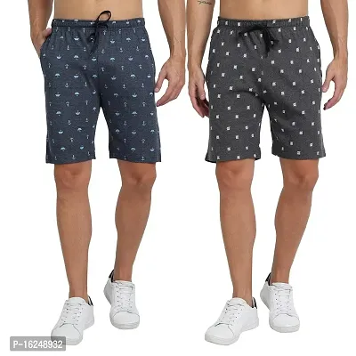 FTX Men's Printed Single Jersey Knitted Shorts Combo - Pack of 2