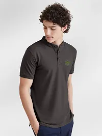 FTX Men Mandarin Collar Half Sleeve Black Polo Tshirt-thumb2