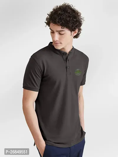 FTX Men Mandarin Collar Half Sleeve Black Polo Tshirt-thumb3