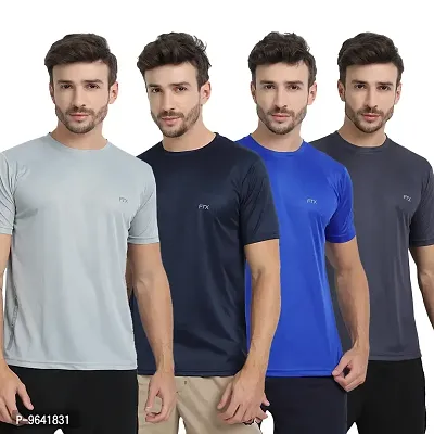 FTX Comfortable Multicoloured Polyester Solid Round Neck Tees For Men Combo Pack Of 4-thumb0