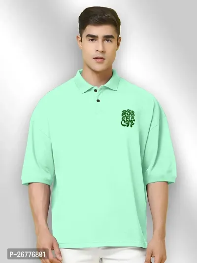 FTX Men Printed Polo Neck Oversized Light Green Tshirt-thumb5