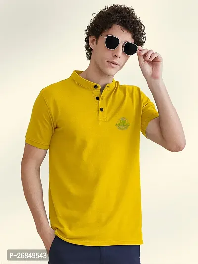 FTX Men Mandarin Collar Half Sleeve Yellow Polo Tshirt-thumb0