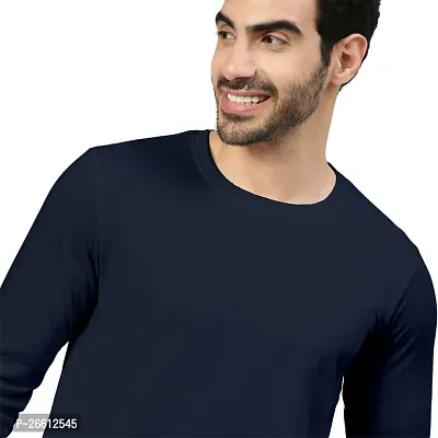 FTX Men Solid Round Neck Full Sleeves Navy Blue Tshirt-thumb3