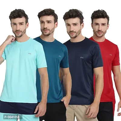 FTX Comfortable Multicoloured Polyester Solid Round Neck Tees For Men Combo Pack Of 4