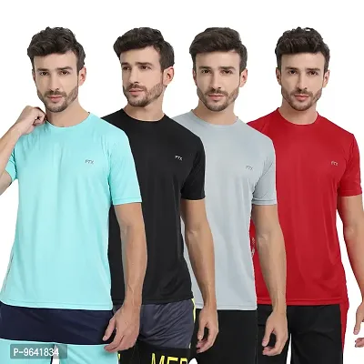 FTX Comfortable Multicoloured Polyester Solid Round Neck Tees For Men Combo Pack Of 4-thumb0