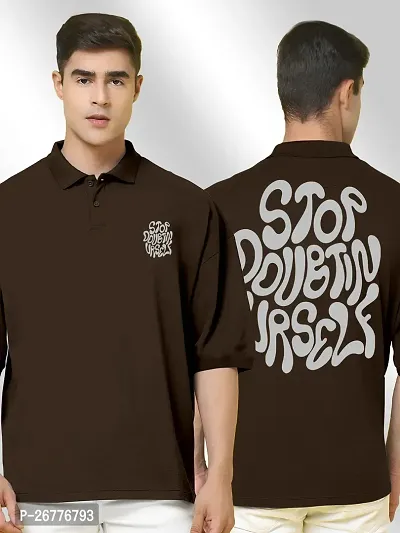 FTX Men Printed Polo Neck Oversized Brown Tshirt