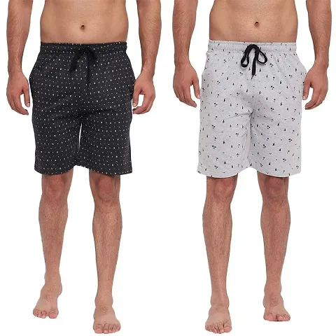 FTX Men's Printed Knitted Cottonpoly Shorts - Pack of 2