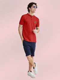 FTX Men Mandarin Collar Half Sleeve Red Polo Tshirt-thumb3