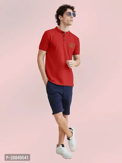 FTX Men Mandarin Collar Half Sleeve Red Polo Tshirt-thumb4