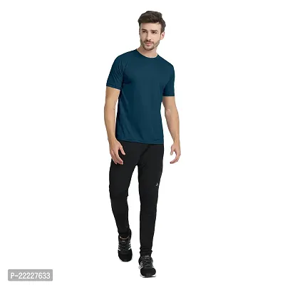 FTX Elegant Polyester Teal Blue Round Neck Short Sleeves T-Shirt For Men-thumb3