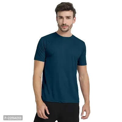 Stylish Navy Blue Polyester Tees For Men-thumb0